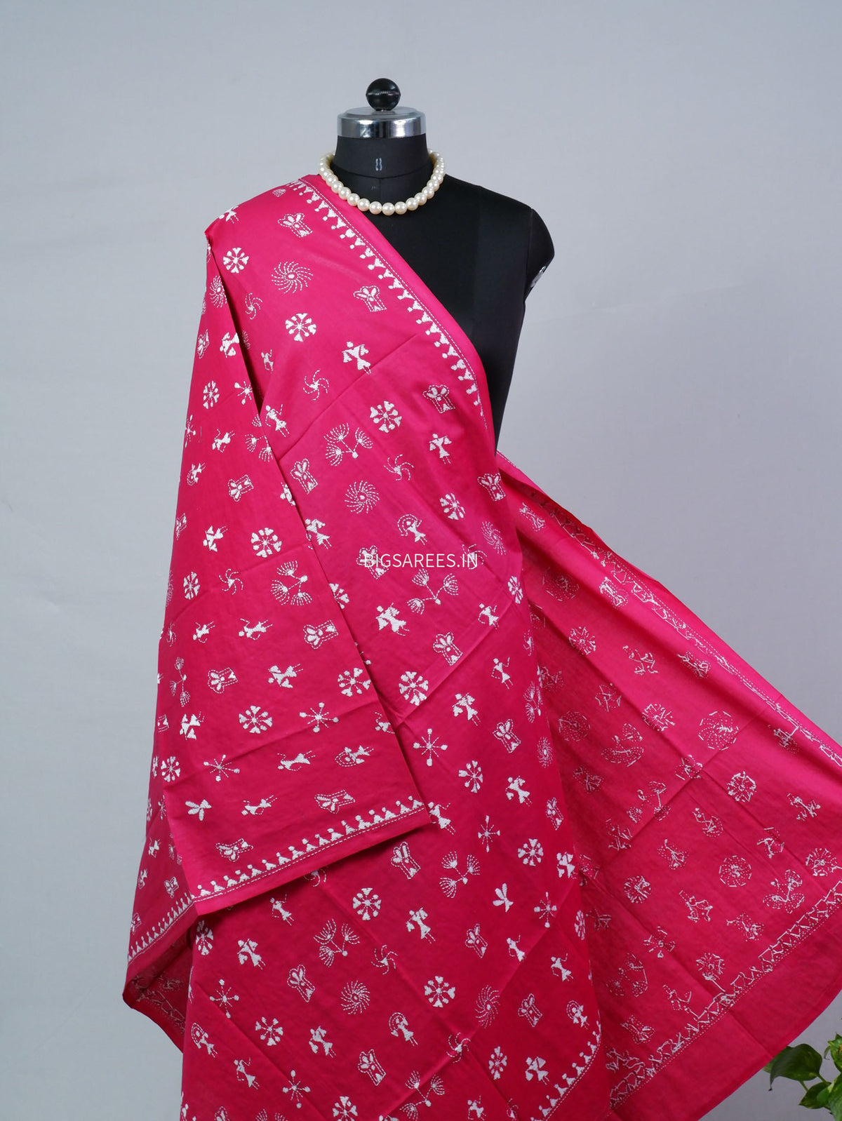 Hand-Embroidered Kantha - Stitch Dupatta | Pure Cotton | Pink