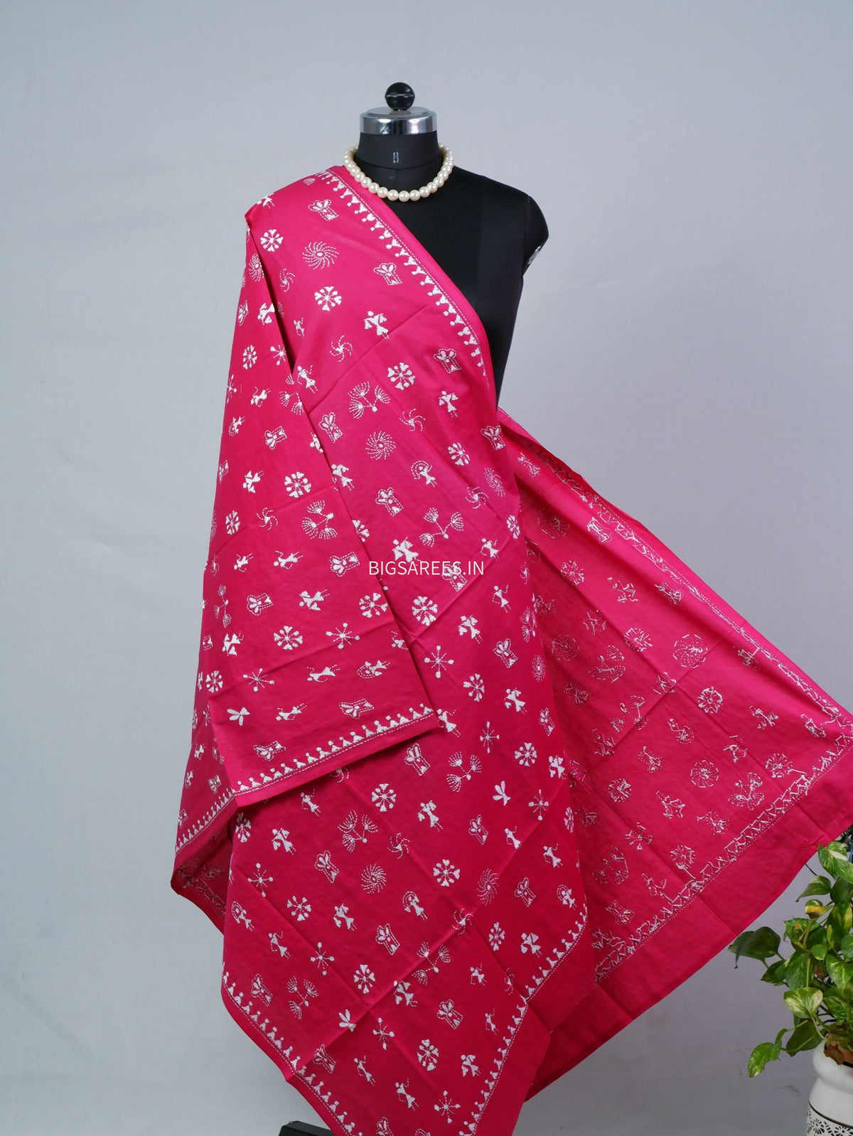 Hand-Embroidered Kantha - Stitch Dupatta | Pure Cotton | Pink