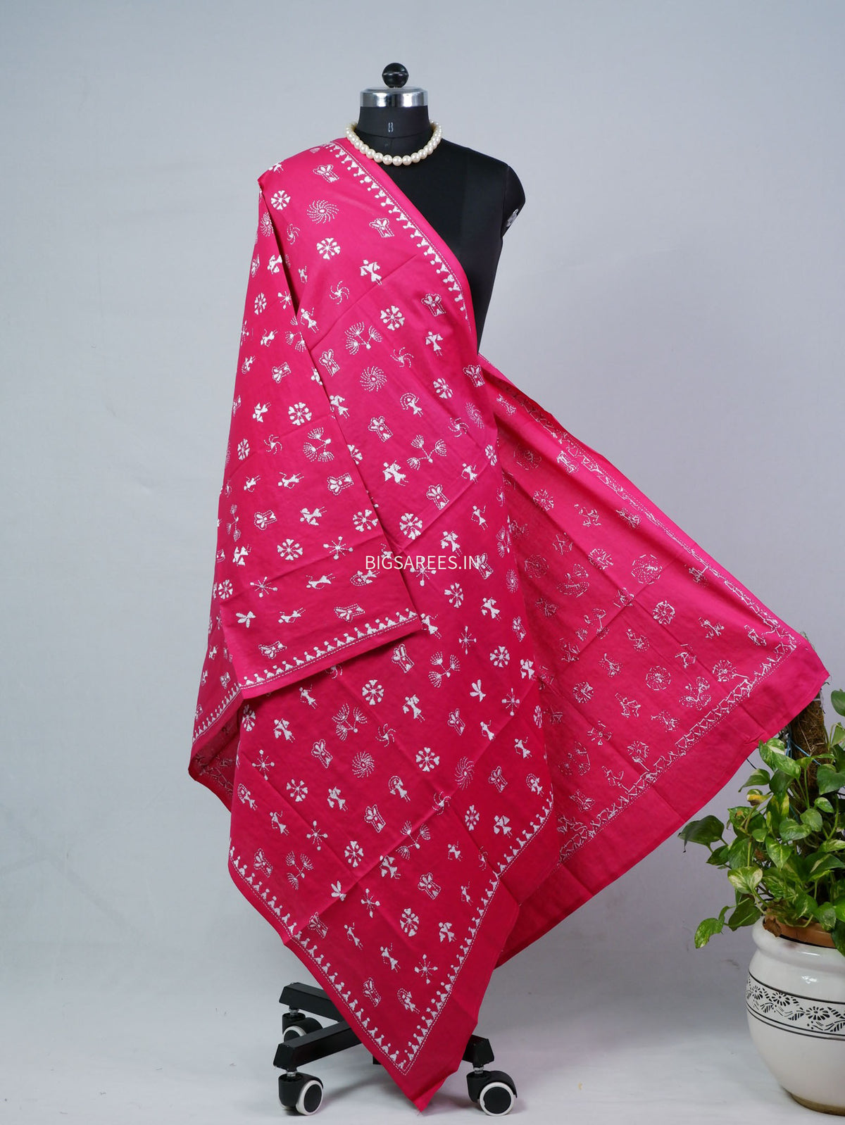 Hand-Embroidered Kantha - Stitch Dupatta | Pure Cotton | Pink
