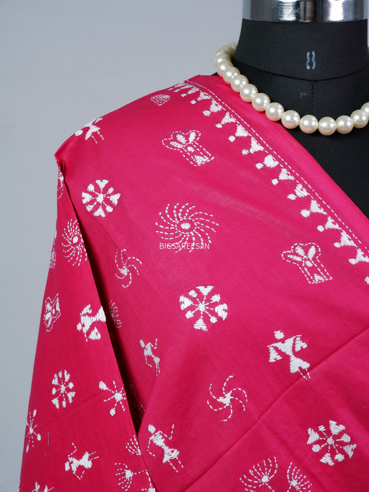 Hand-Embroidered Kantha - Stitch Dupatta | Pure Cotton | Pink