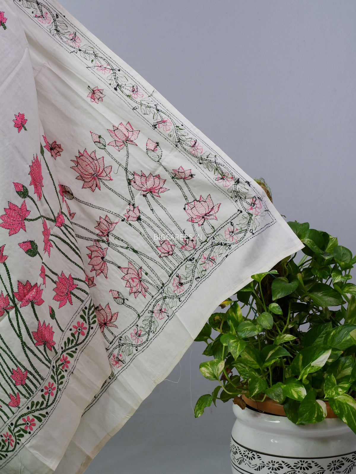 Hand-Embroidered Kantha - Stitch Dupatta | Pure Cotton |