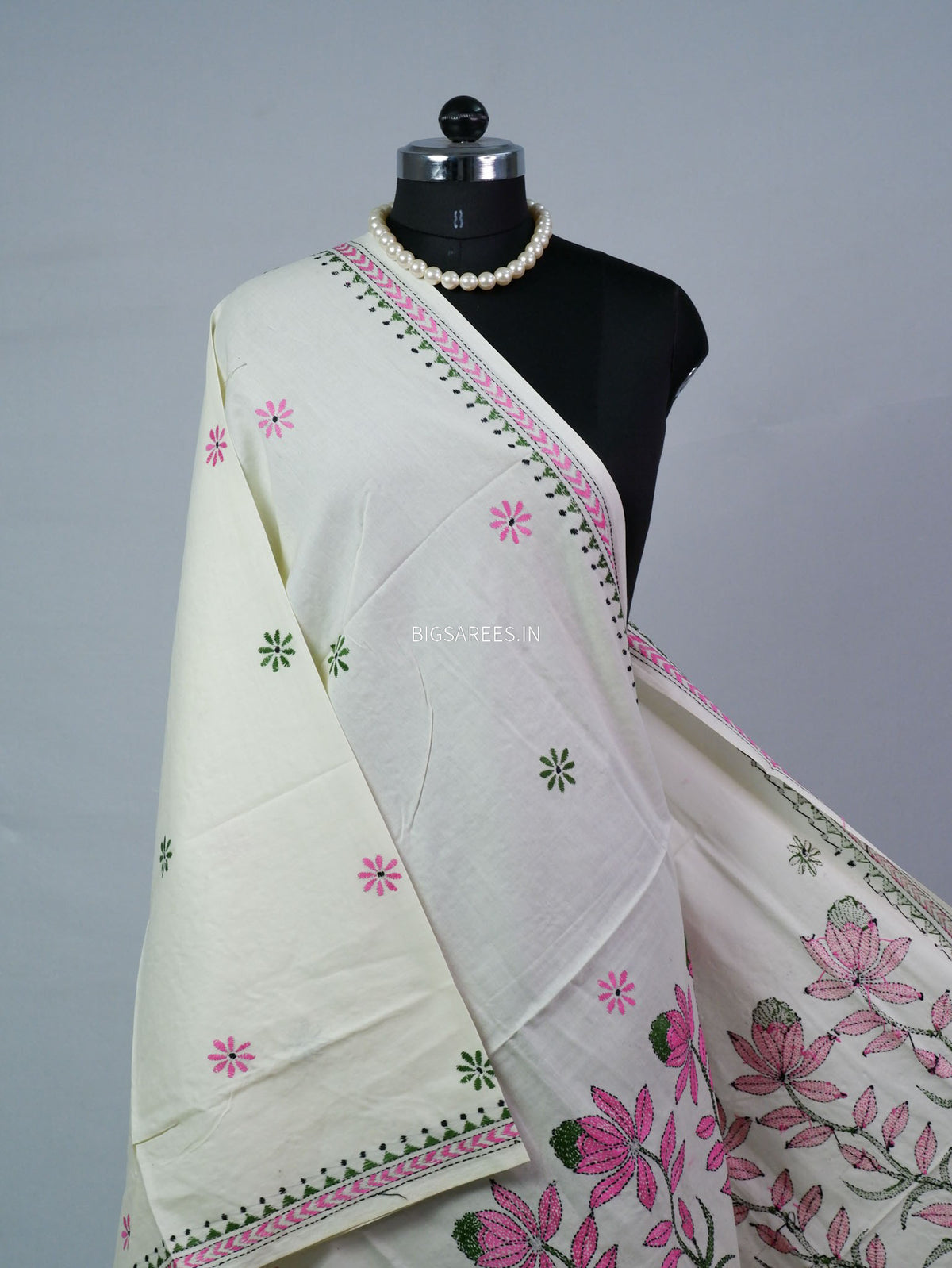 Hand-Embroidered Kantha - Stitch Dupatta | Pure Cotton |