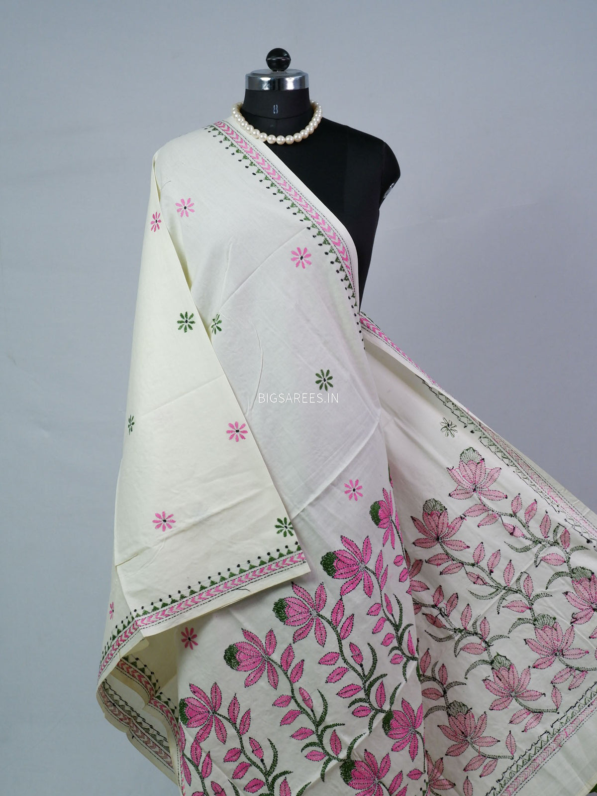Hand-Embroidered Kantha - Stitch Dupatta | Pure Cotton |