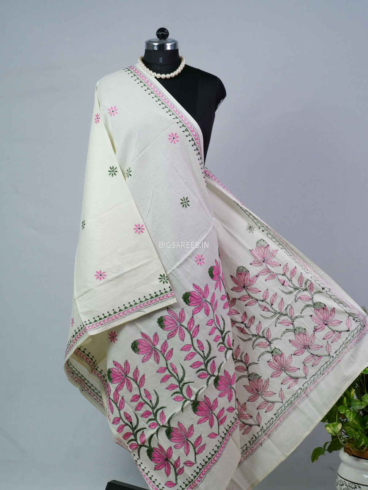 Hand-Embroidered Kantha - Stitch Dupatta | Pure Cotton |