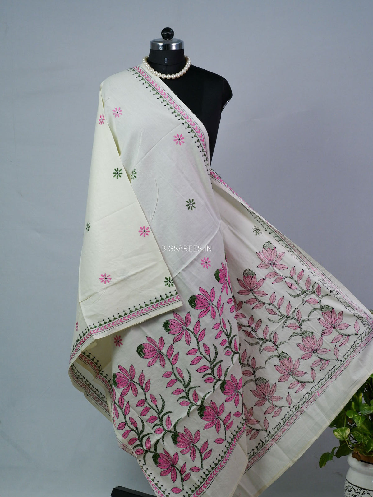 Hand-Embroidered Kantha - Stitch Dupatta | Pure Cotton |