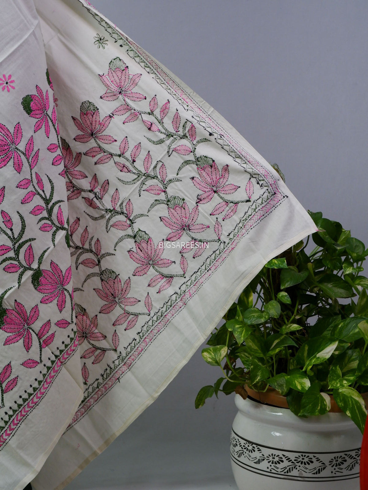 Hand-Embroidered Kantha - Stitch Dupatta | Pure Cotton |