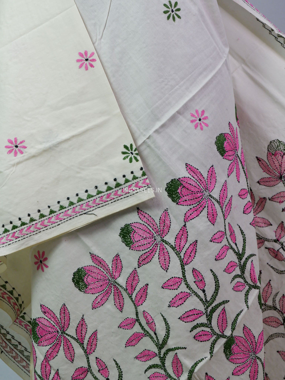 Hand-Embroidered Kantha - Stitch Dupatta | Pure Cotton |