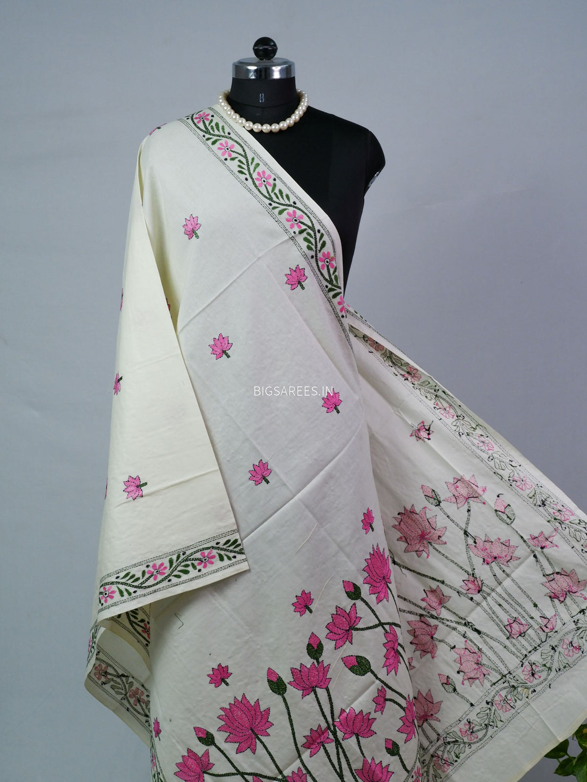 Hand-Embroidered Kantha - Stitch Dupatta | Pure Cotton |