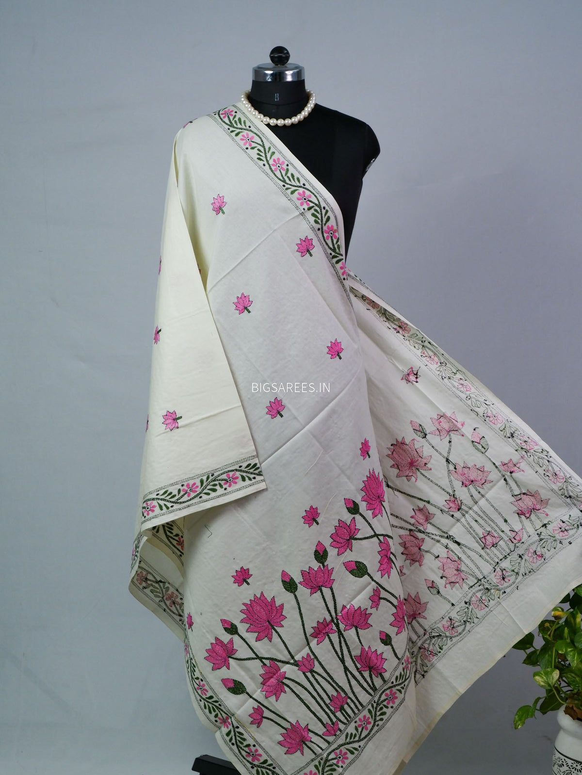 Hand-Embroidered Kantha - Stitch Dupatta | Pure Cotton |