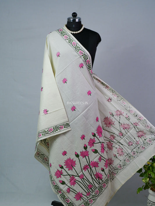Hand-Embroidered Kantha - Stitch Dupatta | Pure Cotton |