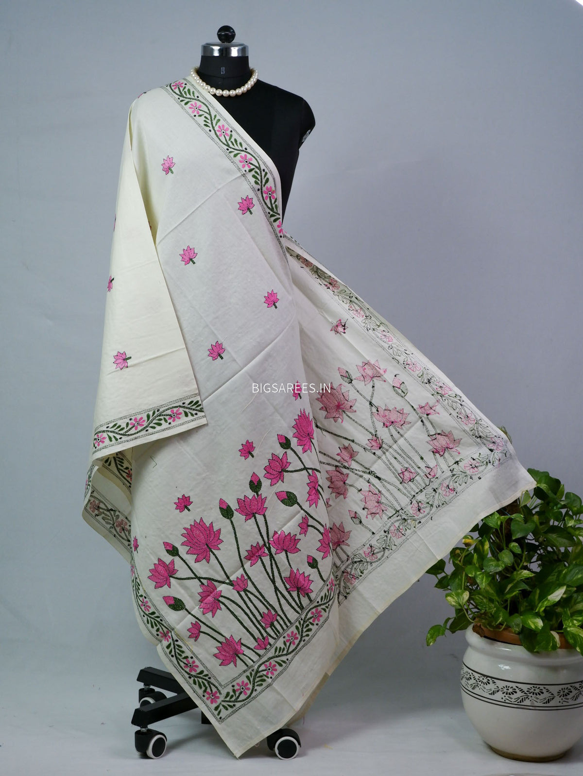 Hand-Embroidered Kantha - Stitch Dupatta | Pure Cotton |