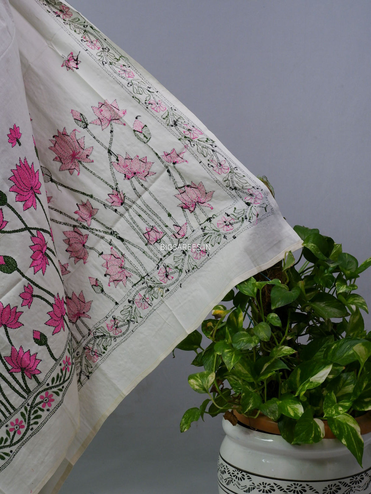 Hand-Embroidered Kantha - Stitch Dupatta | Pure Cotton |