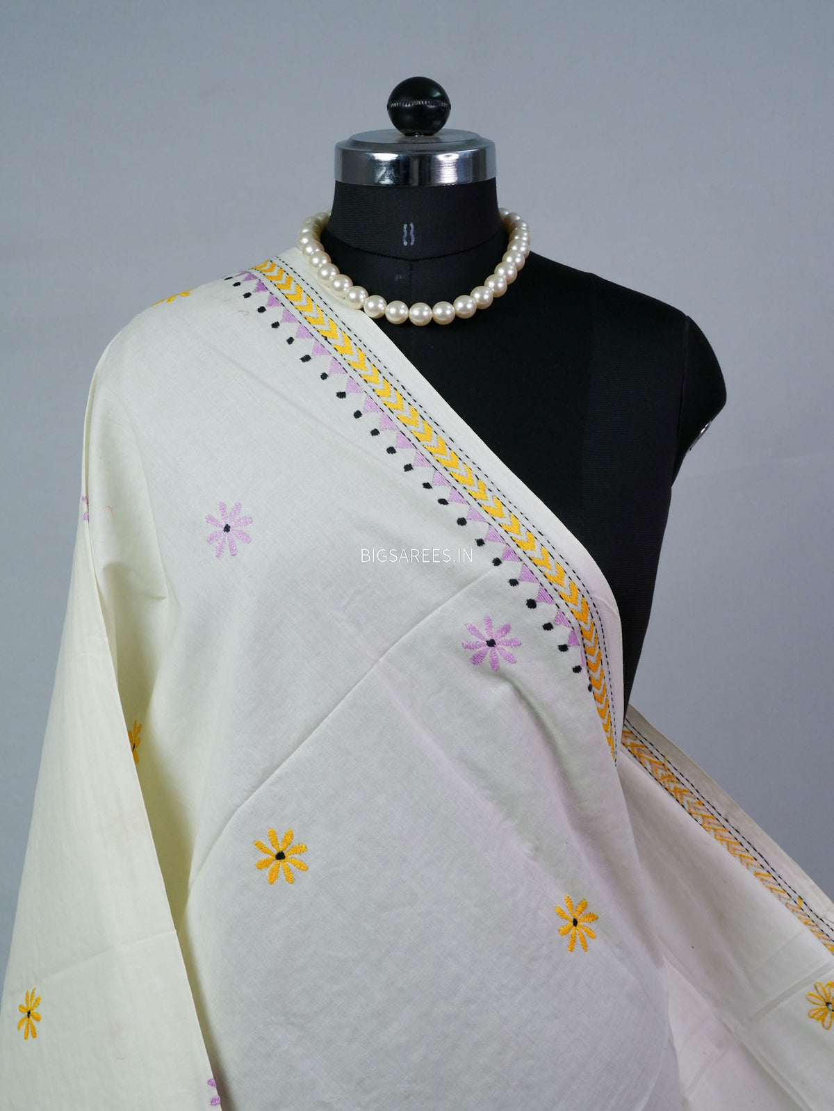 Hand-Embroidered Kantha - Stitch Dupatta | Pure Cotton |