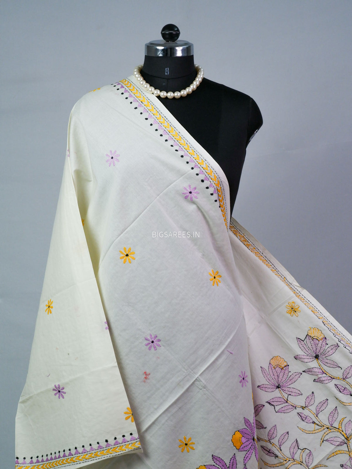 Hand-Embroidered Kantha - Stitch Dupatta | Pure Cotton |