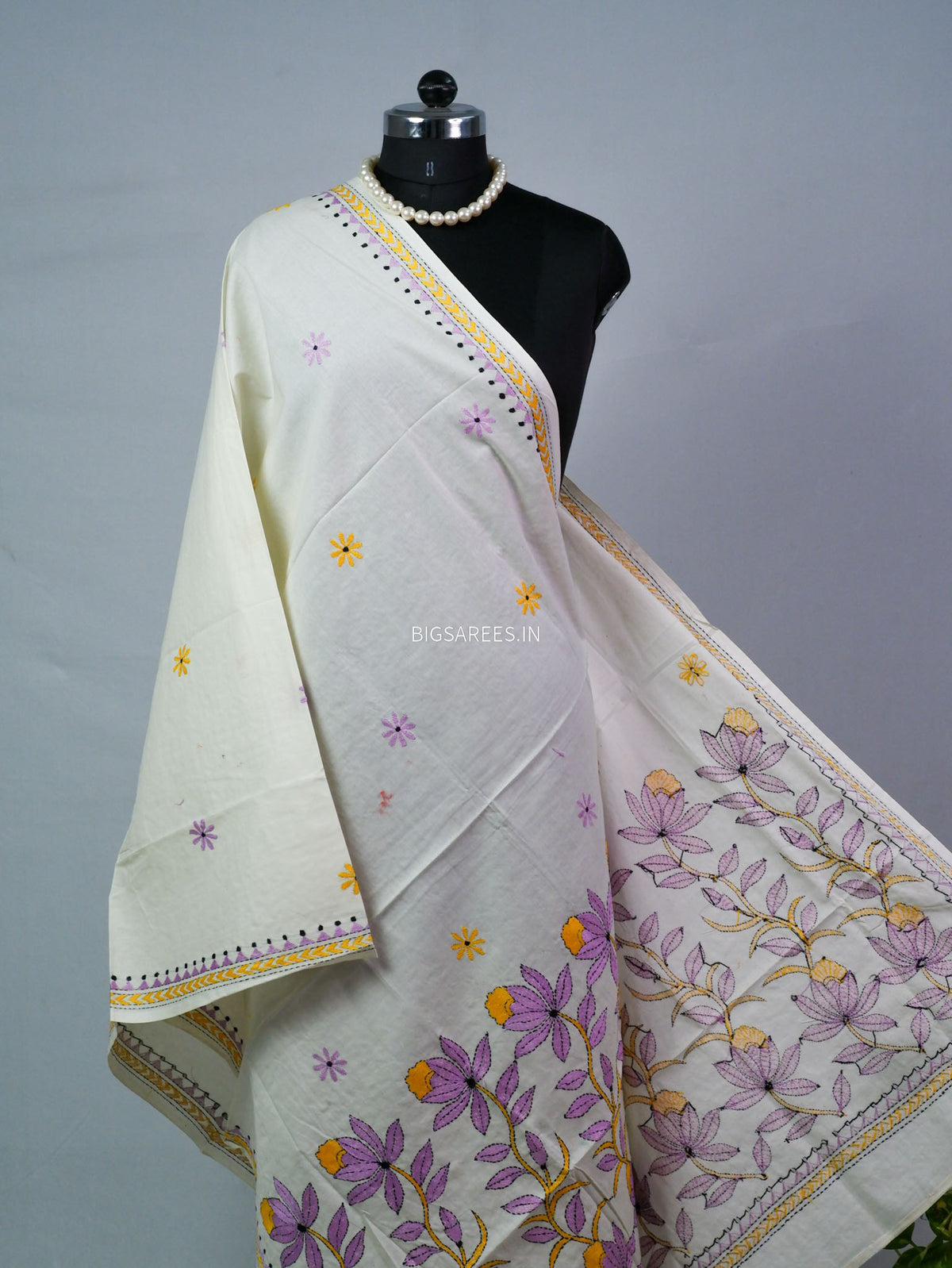 Hand-Embroidered Kantha - Stitch Dupatta | Pure Cotton |