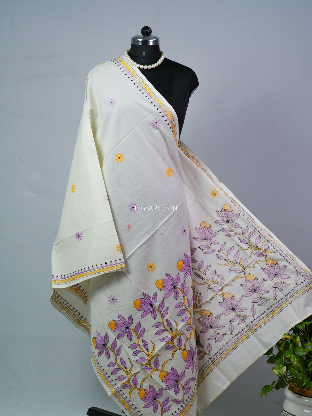 Hand-Embroidered Kantha - Stitch Dupatta | Pure Cotton |
