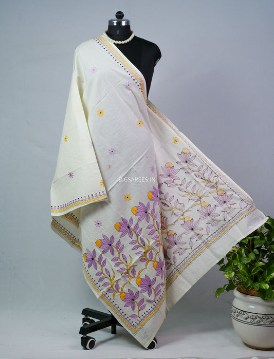 Hand-Embroidered Kantha - Stitch Dupatta | Pure Cotton |