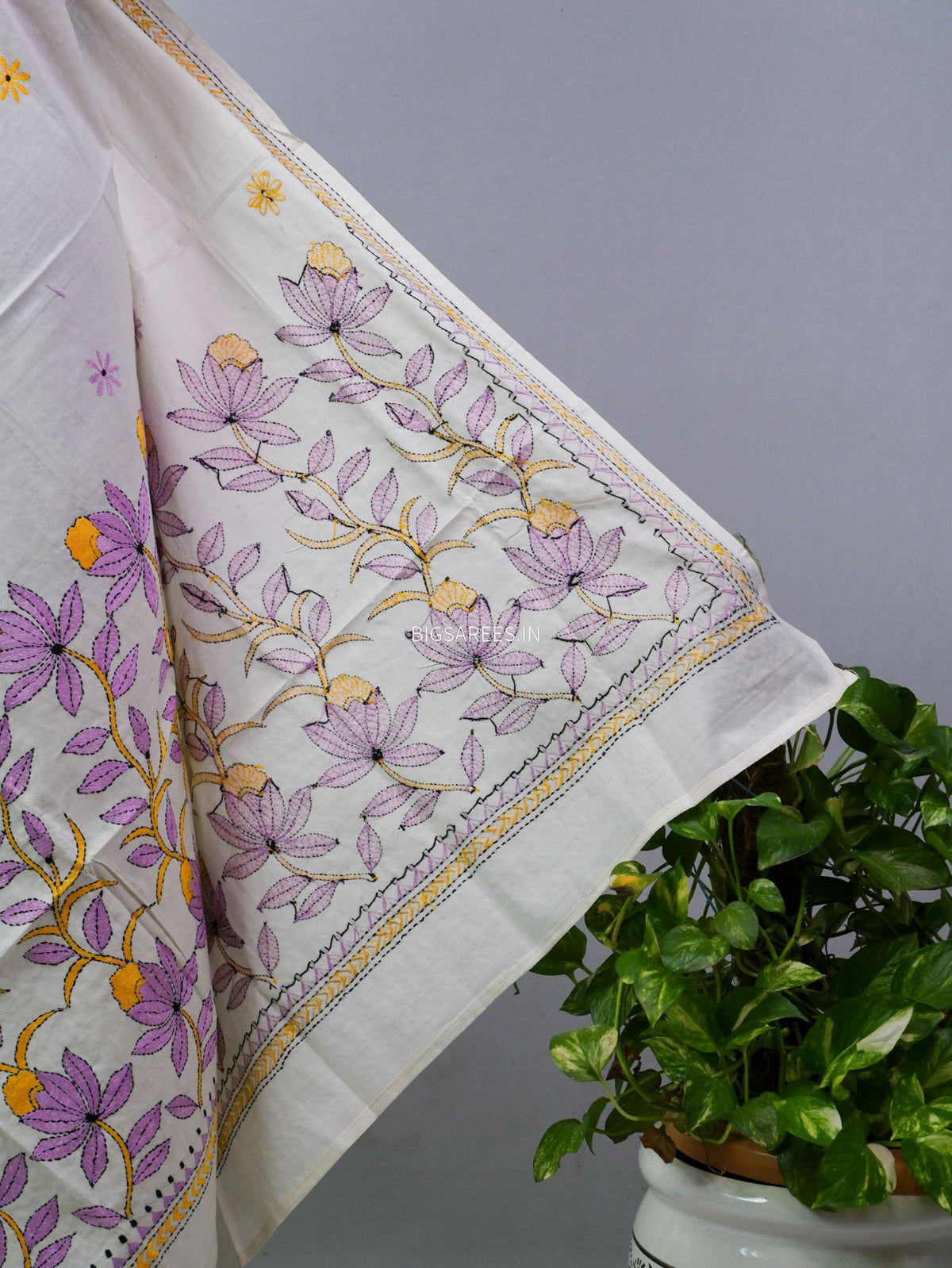 Hand-Embroidered Kantha - Stitch Dupatta | Pure Cotton |