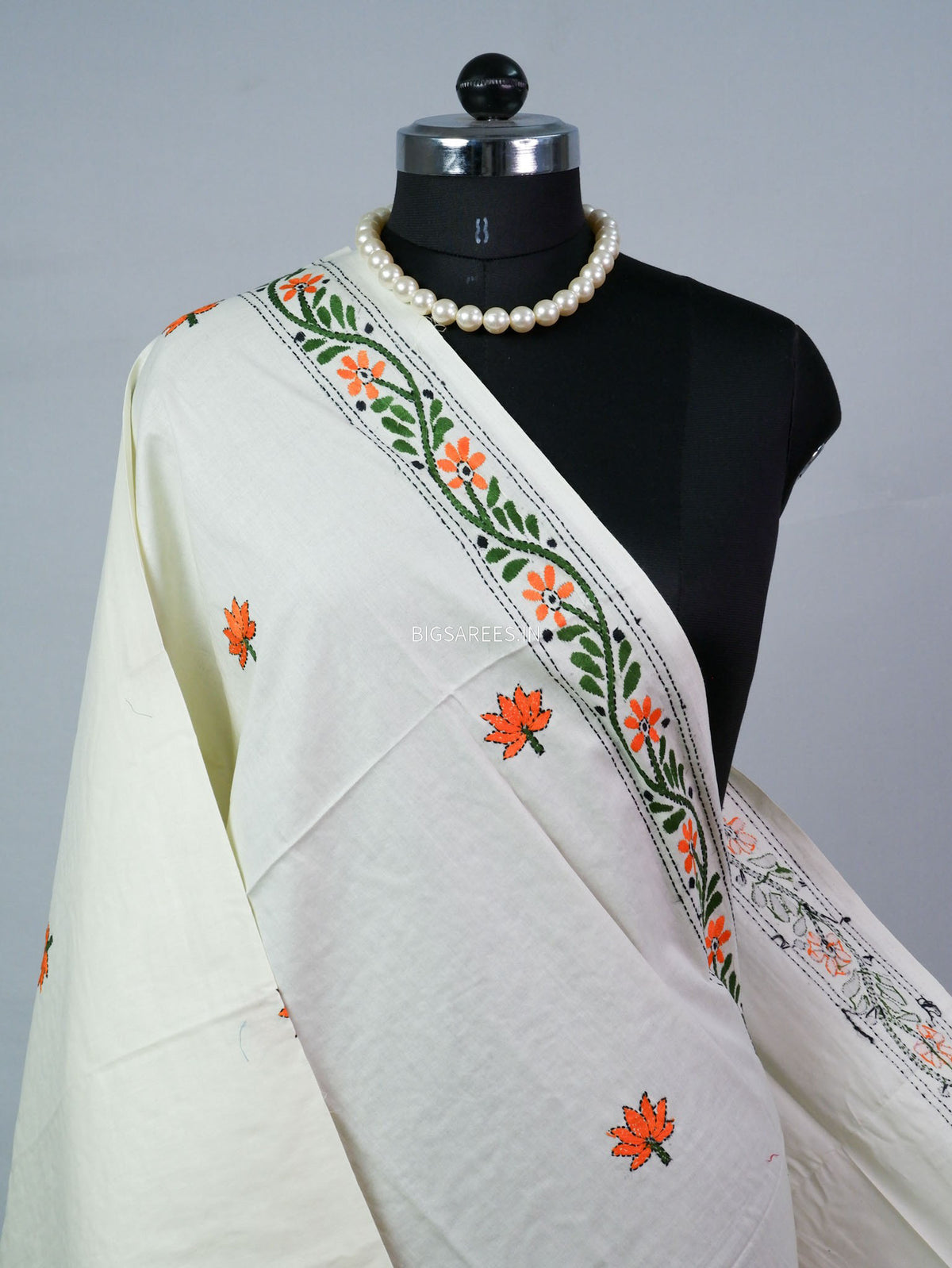 Hand-Embroidered Kantha - Stitch Dupatta | Pure Cotton |
