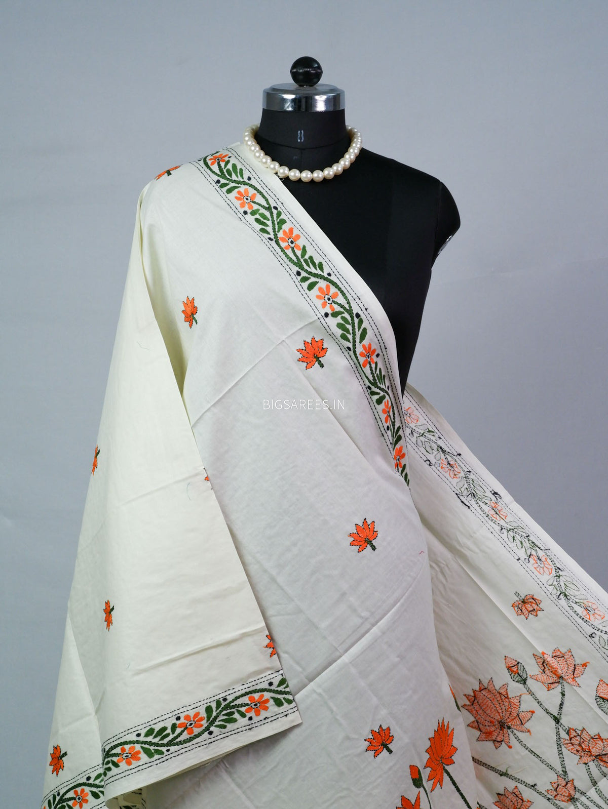 Hand-Embroidered Kantha - Stitch Dupatta | Pure Cotton |