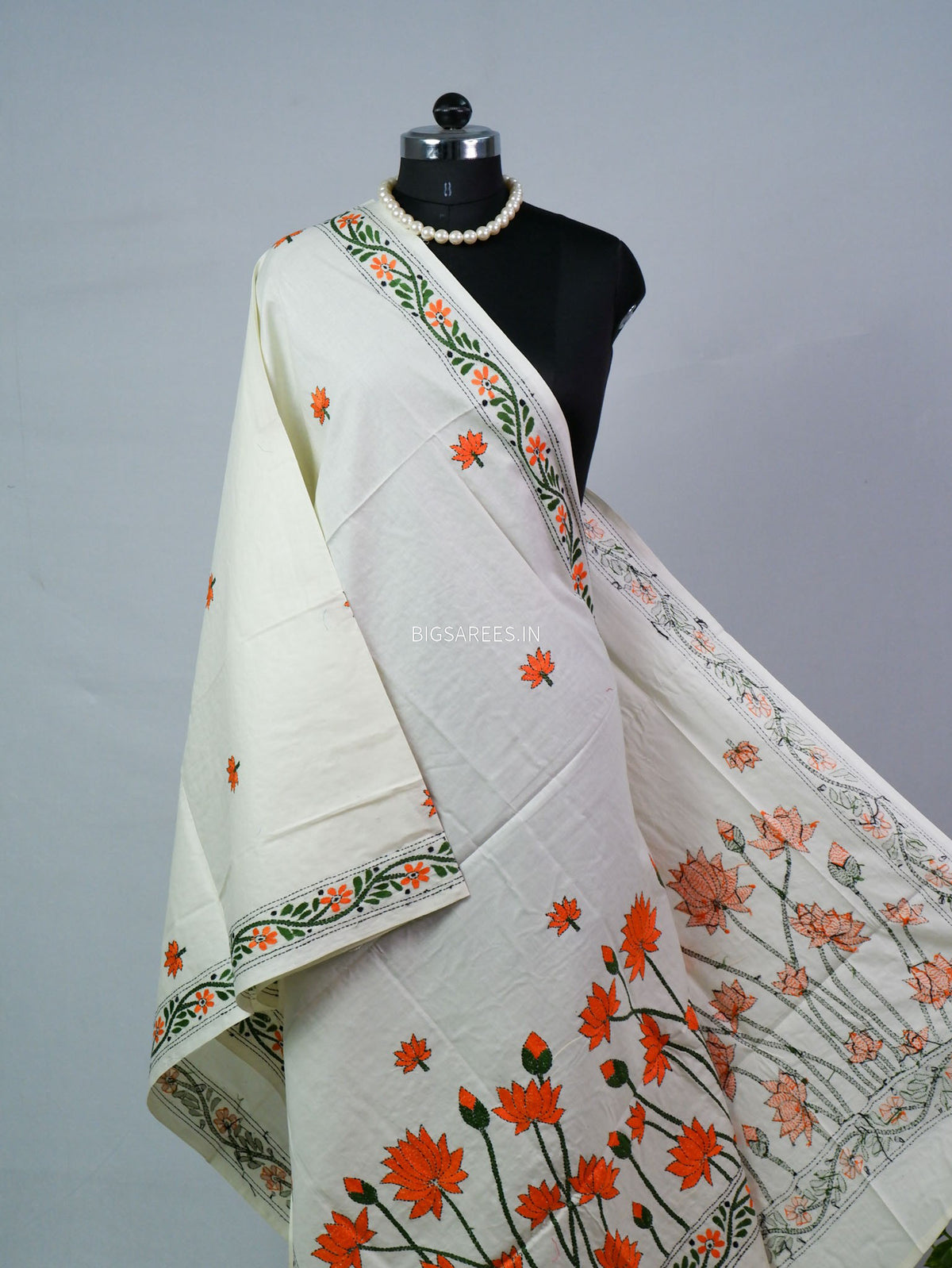 Hand-Embroidered Kantha - Stitch Dupatta | Pure Cotton |