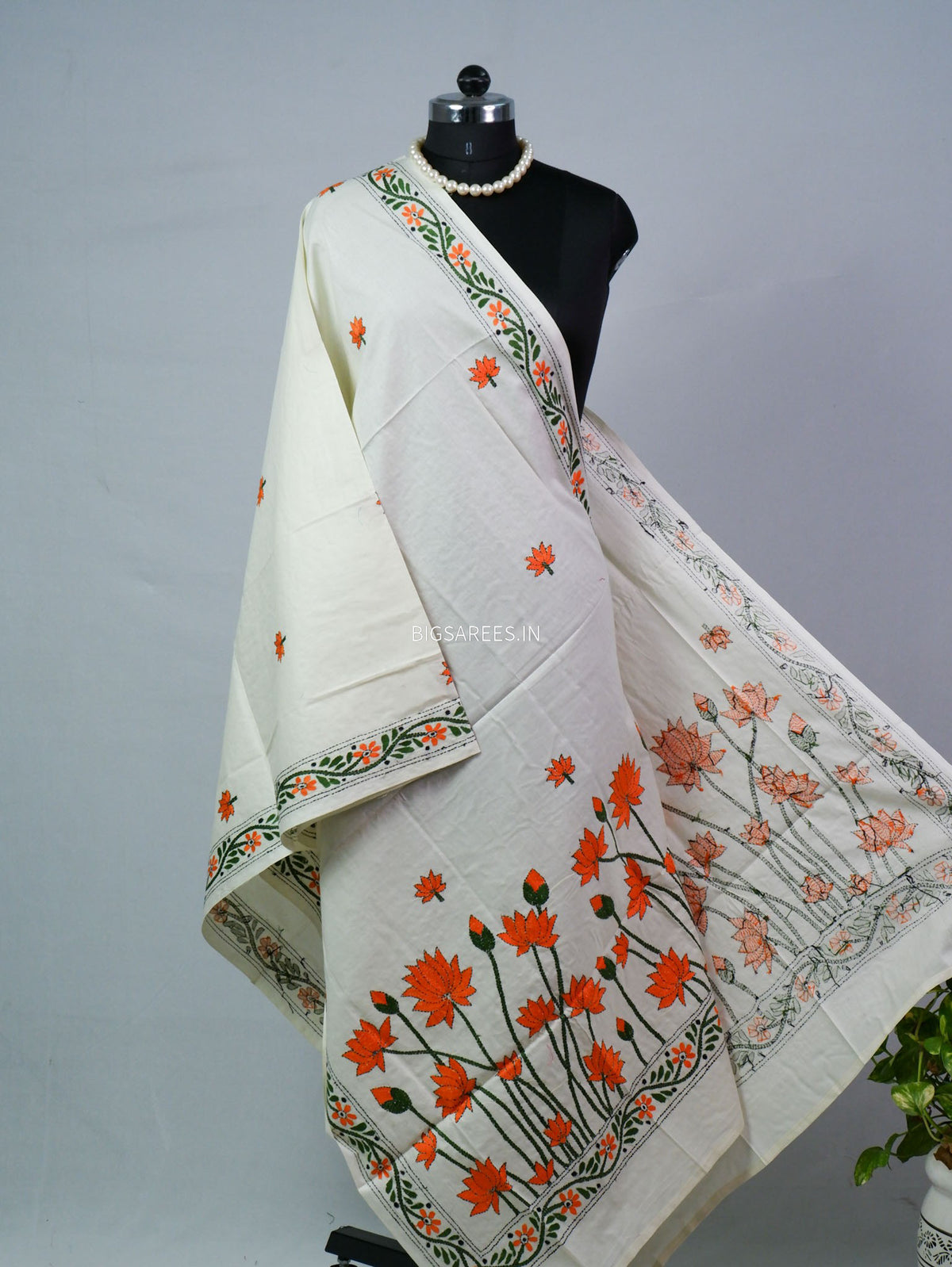 Hand-Embroidered Kantha - Stitch Dupatta | Pure Cotton |