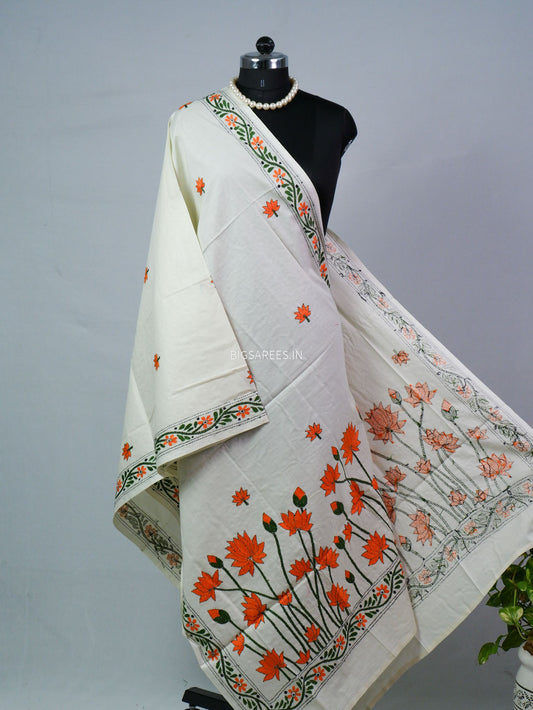 Hand-Embroidered Kantha - Stitch Dupatta | Pure Cotton |