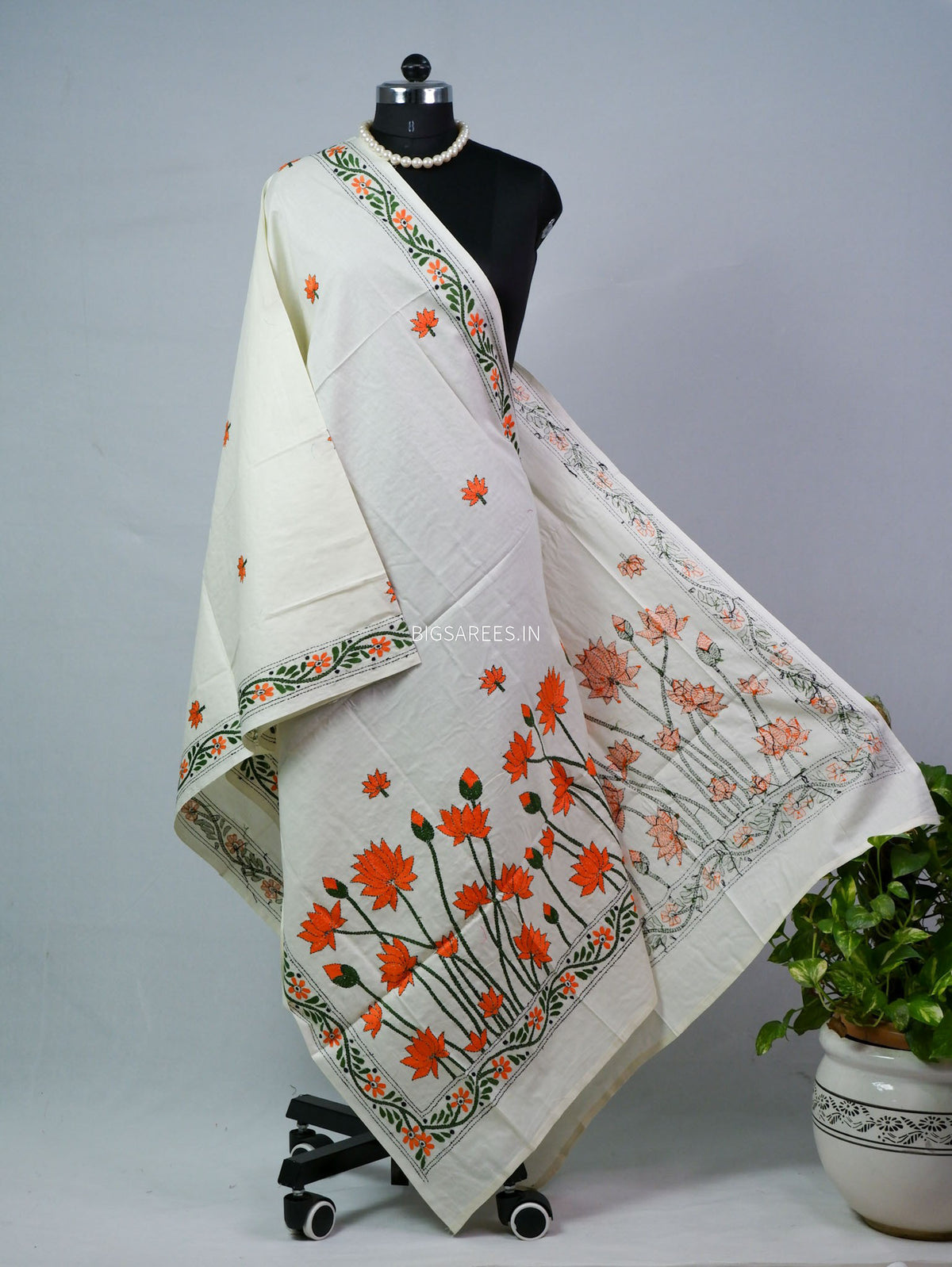 Hand-Embroidered Kantha - Stitch Dupatta | Pure Cotton |