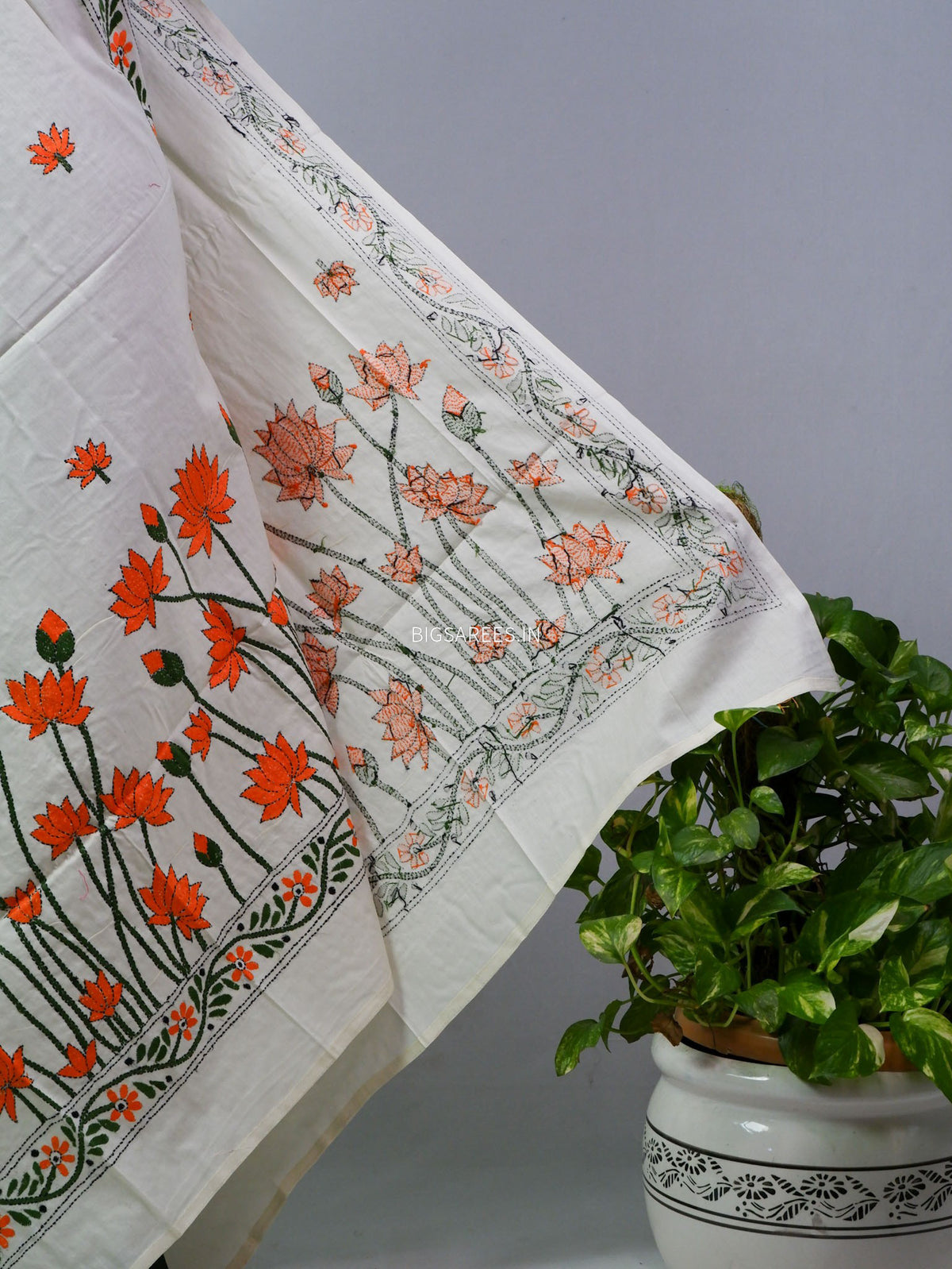 Hand-Embroidered Kantha - Stitch Dupatta | Pure Cotton |