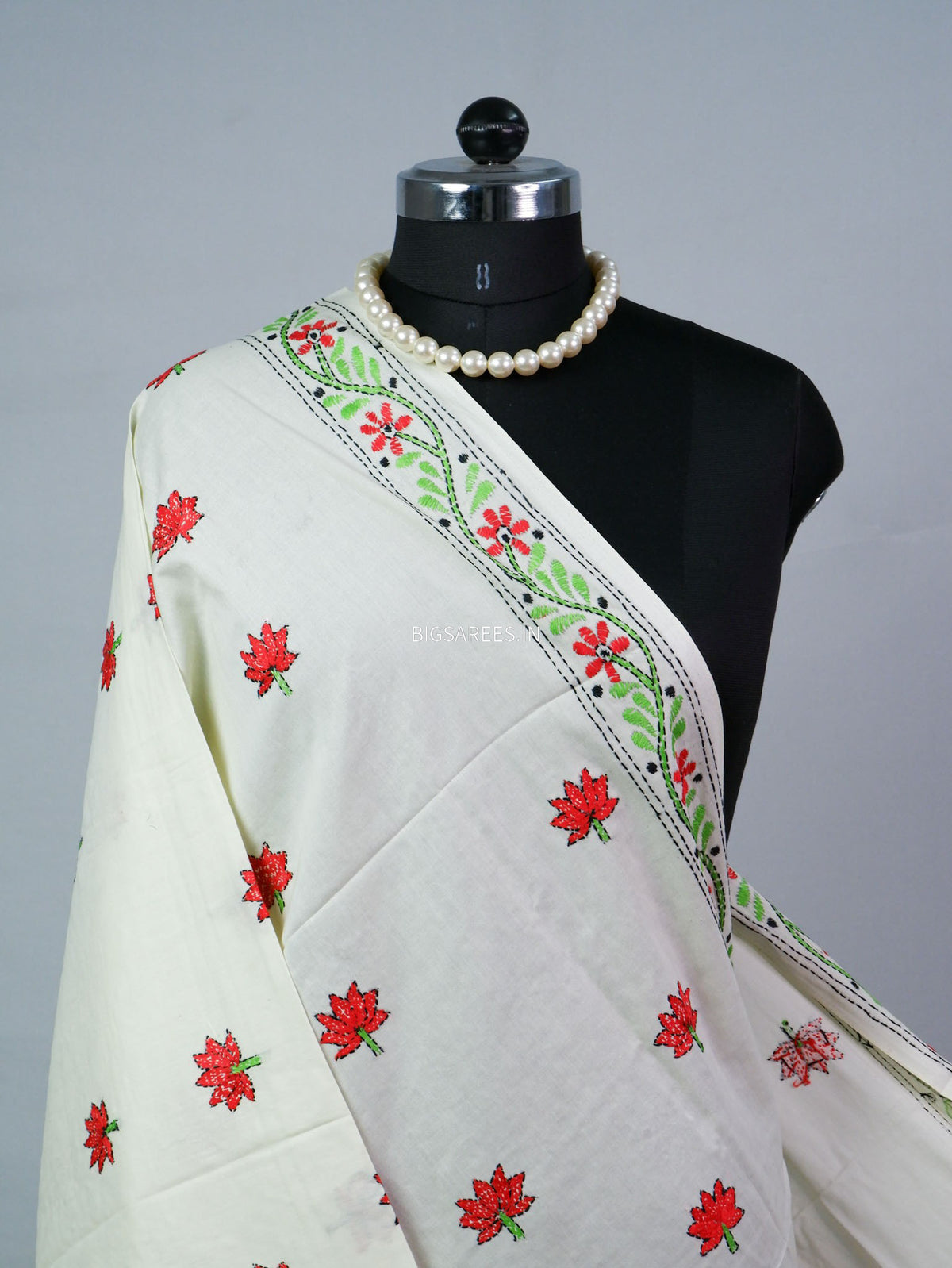Hand-Embroidered Kantha - Stitch Dupatta | Pure Cotton |