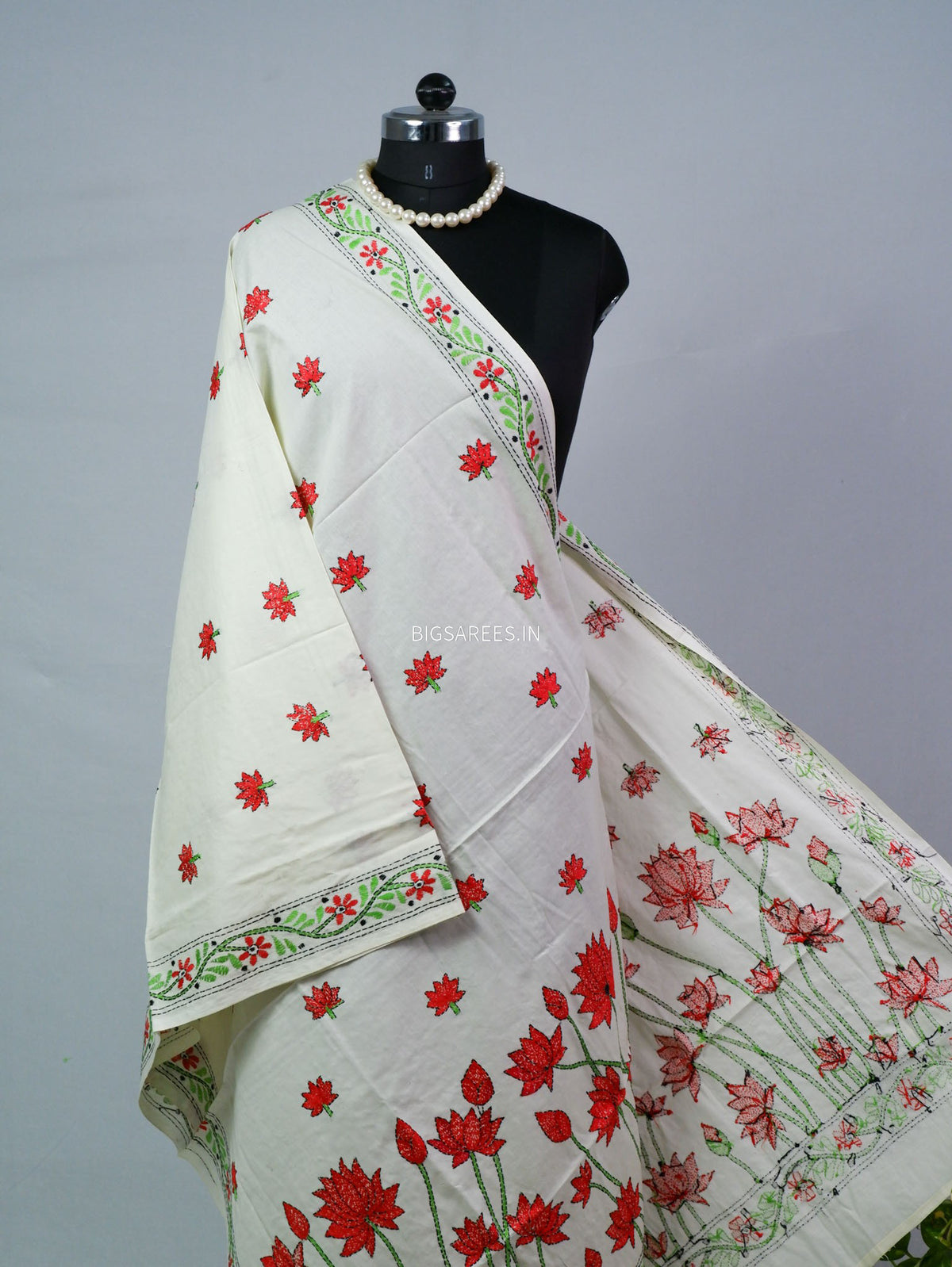 Hand-Embroidered Kantha - Stitch Dupatta | Pure Cotton |