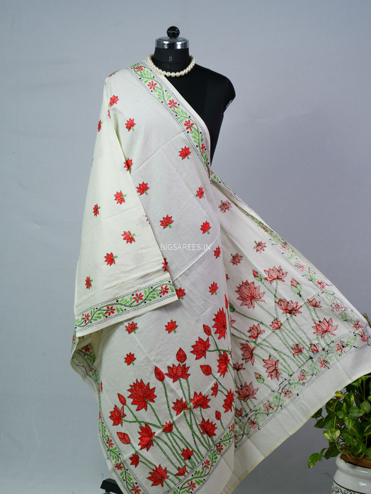 Hand-Embroidered Kantha - Stitch Dupatta | Pure Cotton |