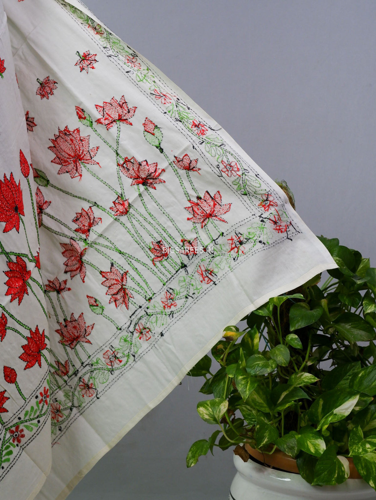 Hand-Embroidered Kantha - Stitch Dupatta | Pure Cotton |