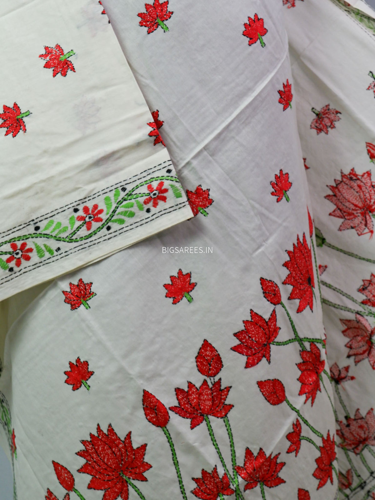 Hand-Embroidered Kantha - Stitch Dupatta | Pure Cotton |