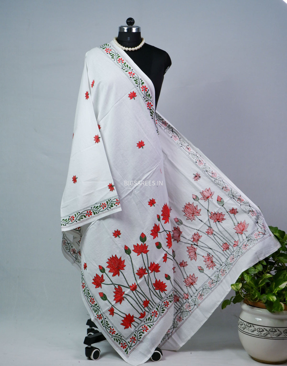 Hand-Embroidered Kantha - Stitch Dupatta | Pure Cotton |