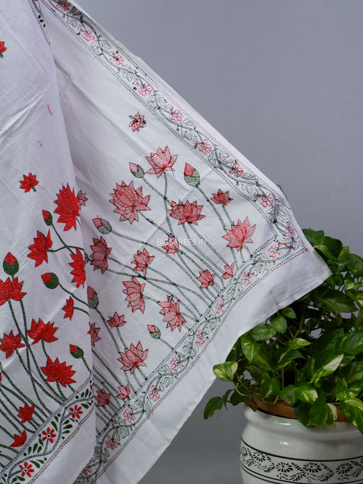 Hand-Embroidered Kantha - Stitch Dupatta | Pure Cotton |