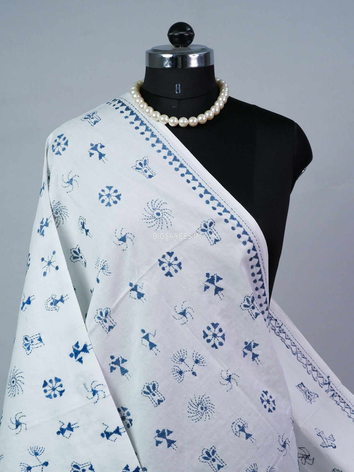 Hand-Embroidered Kantha - Stitch Dupatta | Pure Cotton | White