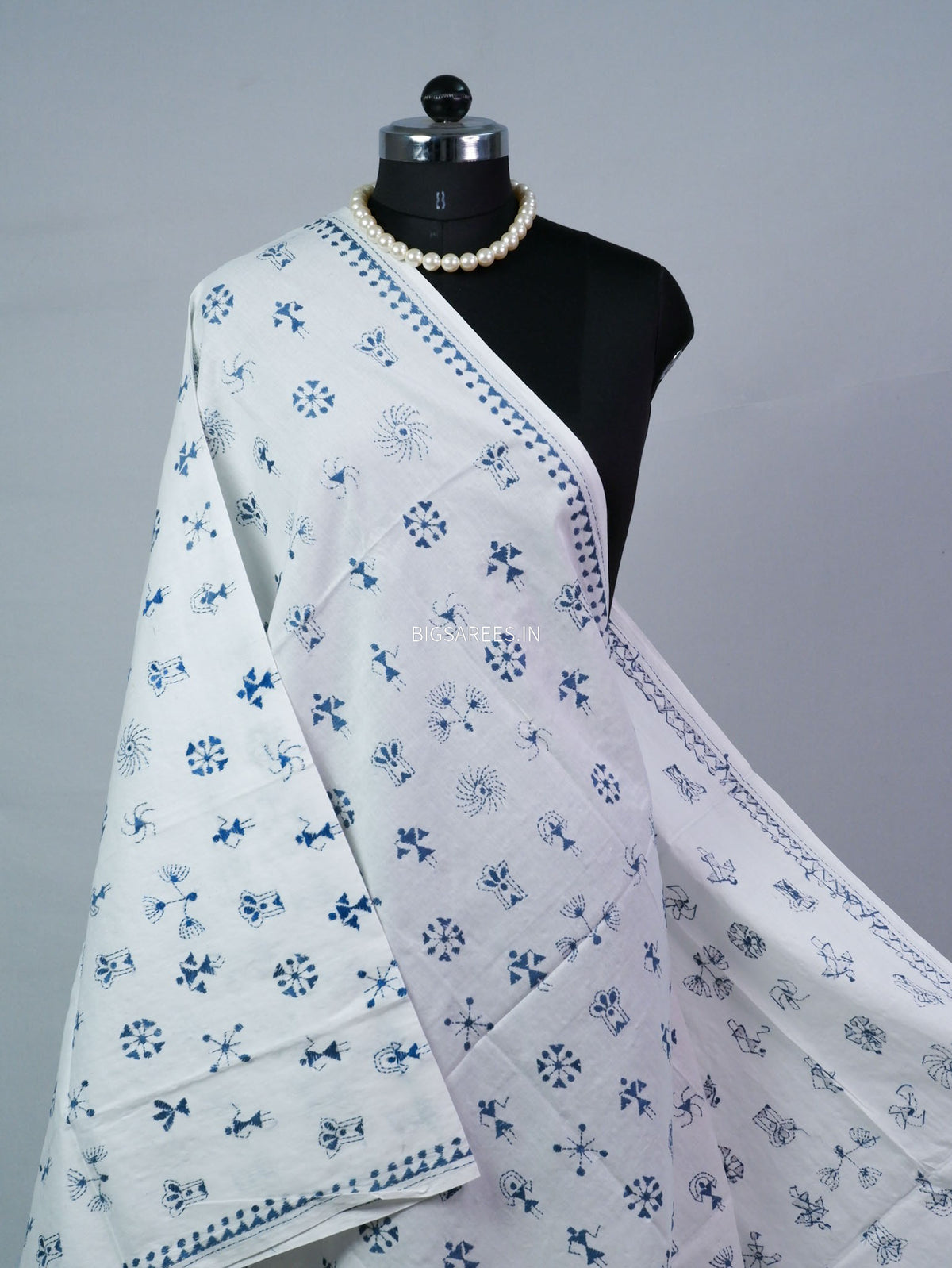 Hand-Embroidered Kantha - Stitch Dupatta | Pure Cotton | White