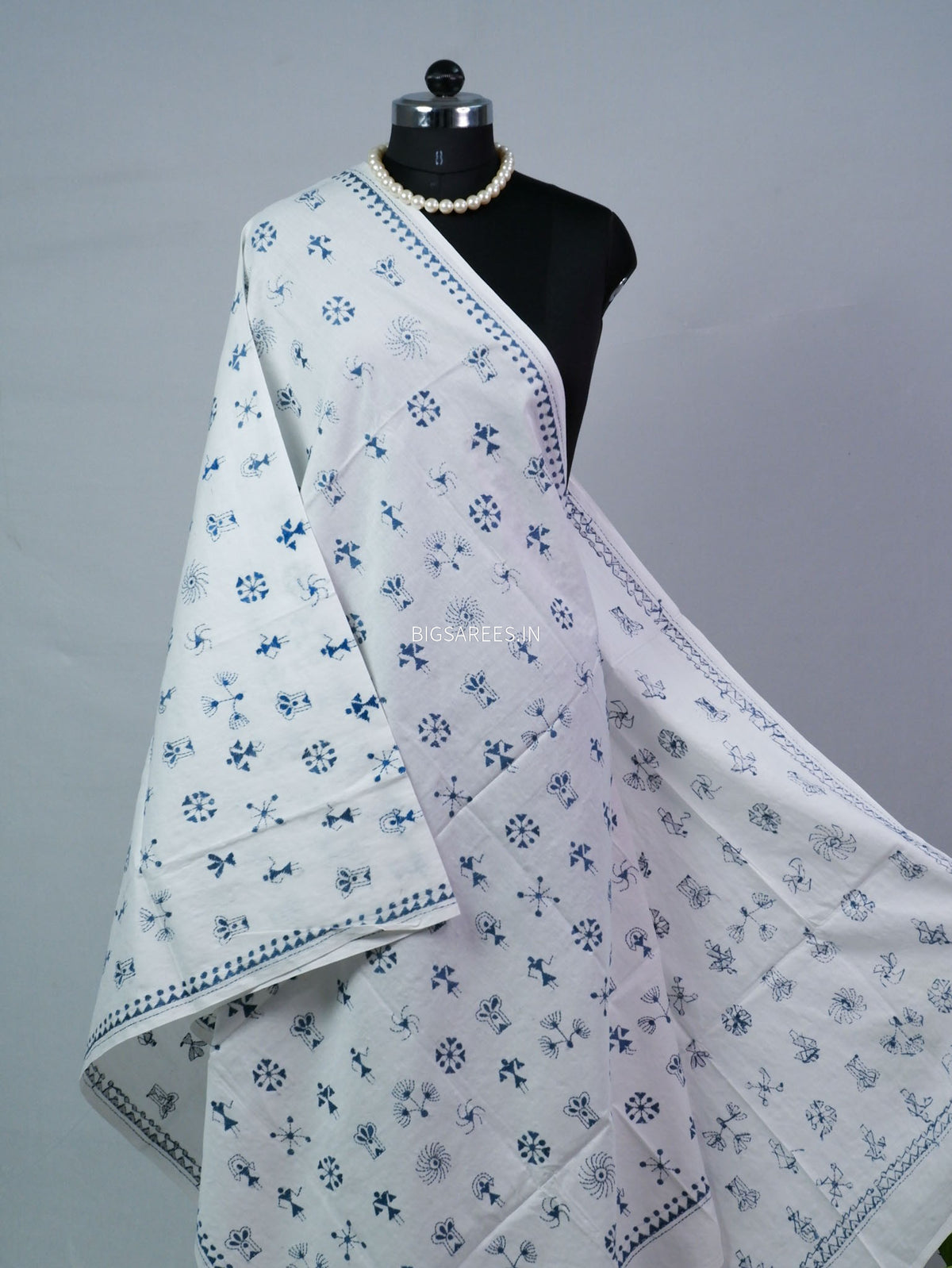 Hand-Embroidered Kantha - Stitch Dupatta | Pure Cotton | White