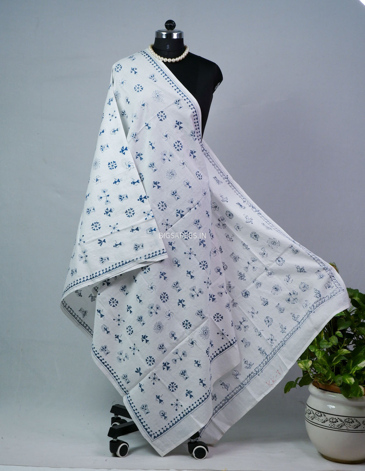 Hand-Embroidered Kantha - Stitch Dupatta | Pure Cotton | White