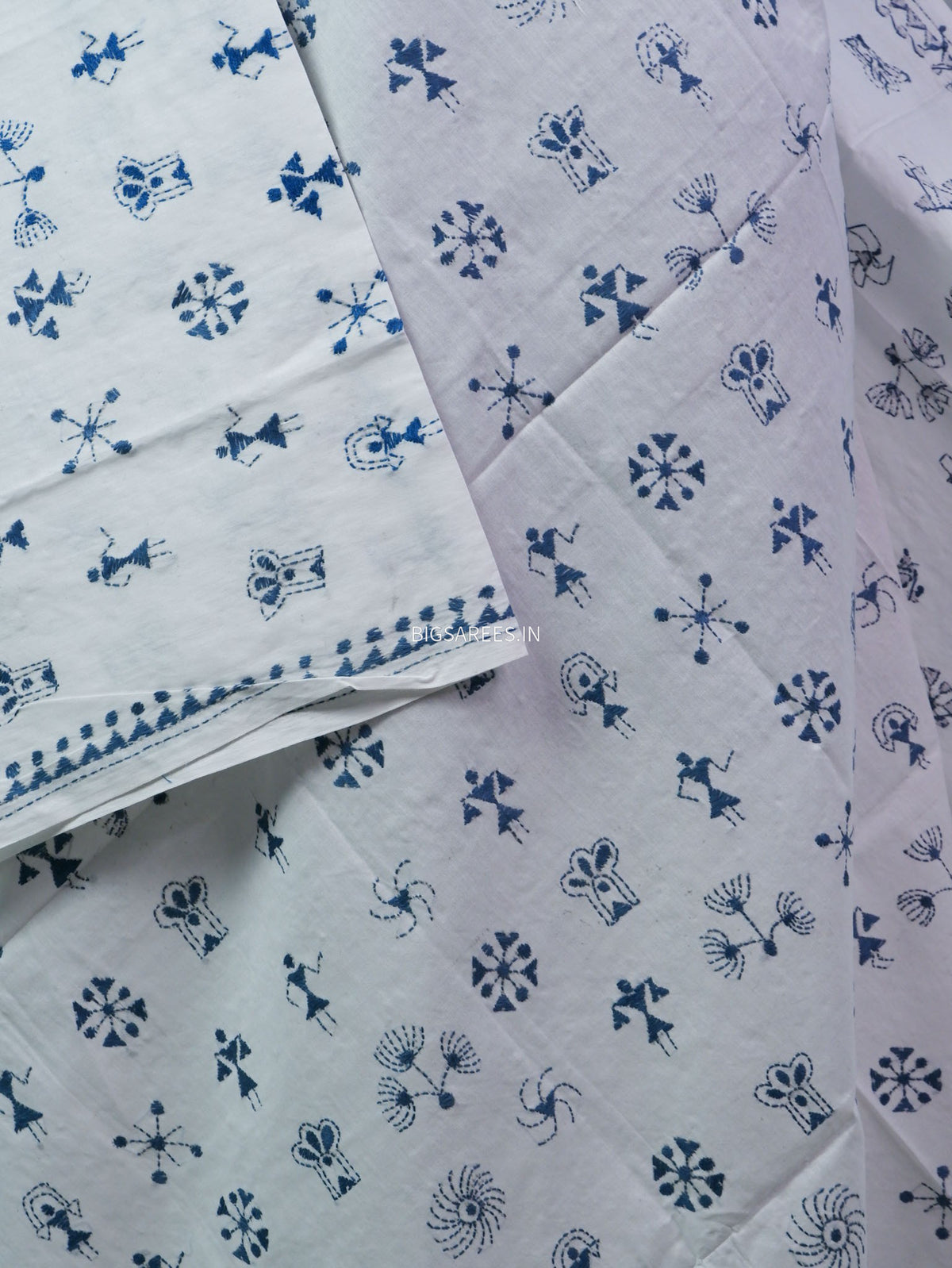 Hand-Embroidered Kantha - Stitch Dupatta | Pure Cotton | White