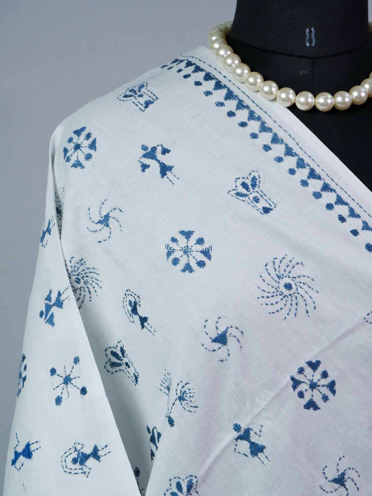 Hand-Embroidered Kantha - Stitch Dupatta | Pure Cotton | White