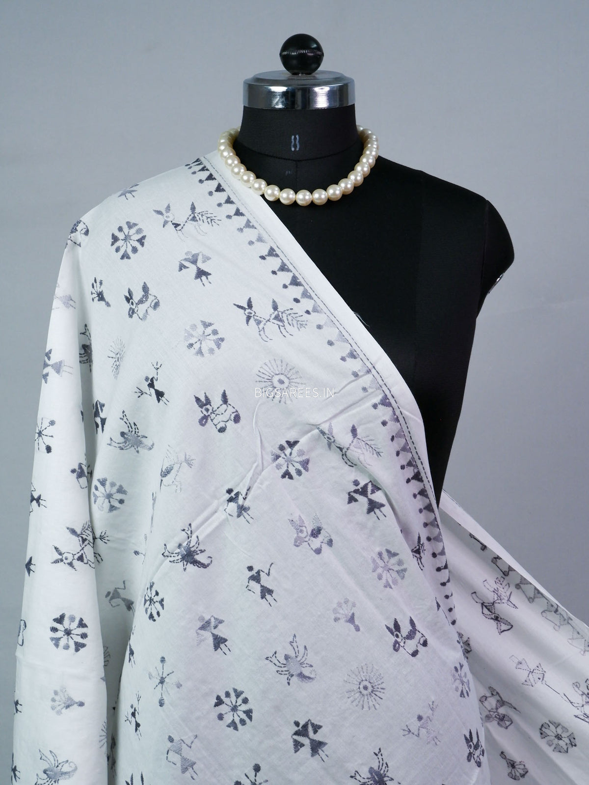 Hand-Embroidered Kantha - Stitch Dupatta | Pure Cotton | White