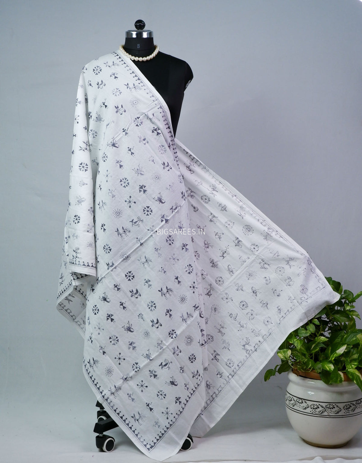 Hand-Embroidered Kantha - Stitch Dupatta | Pure Cotton | White