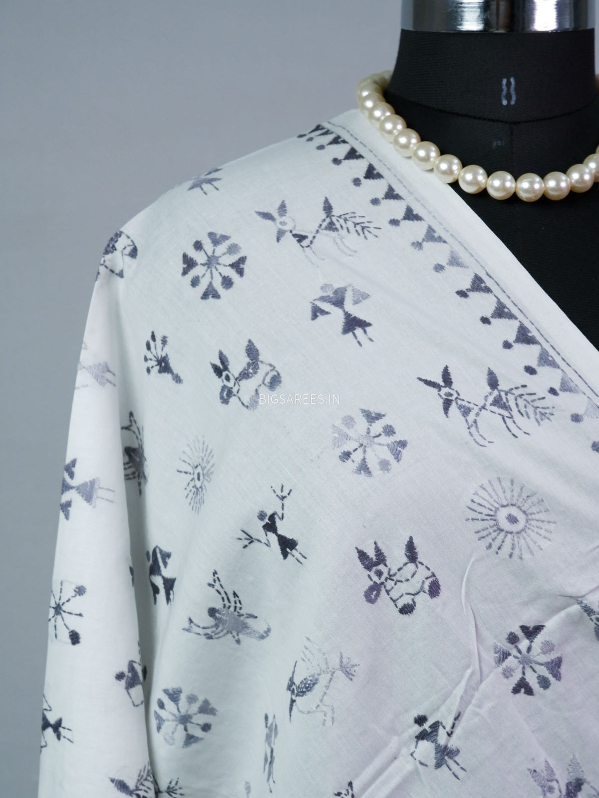 Hand-Embroidered Kantha - Stitch Dupatta | Pure Cotton | White