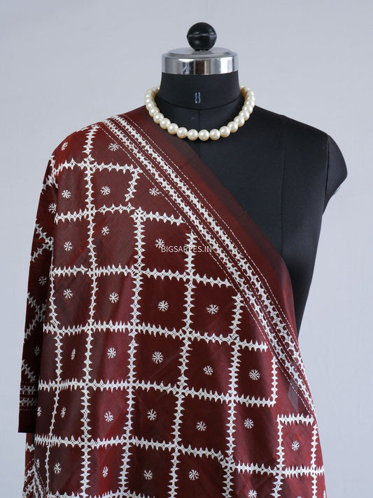 Kutch Work Art Silk Stole | Maroon