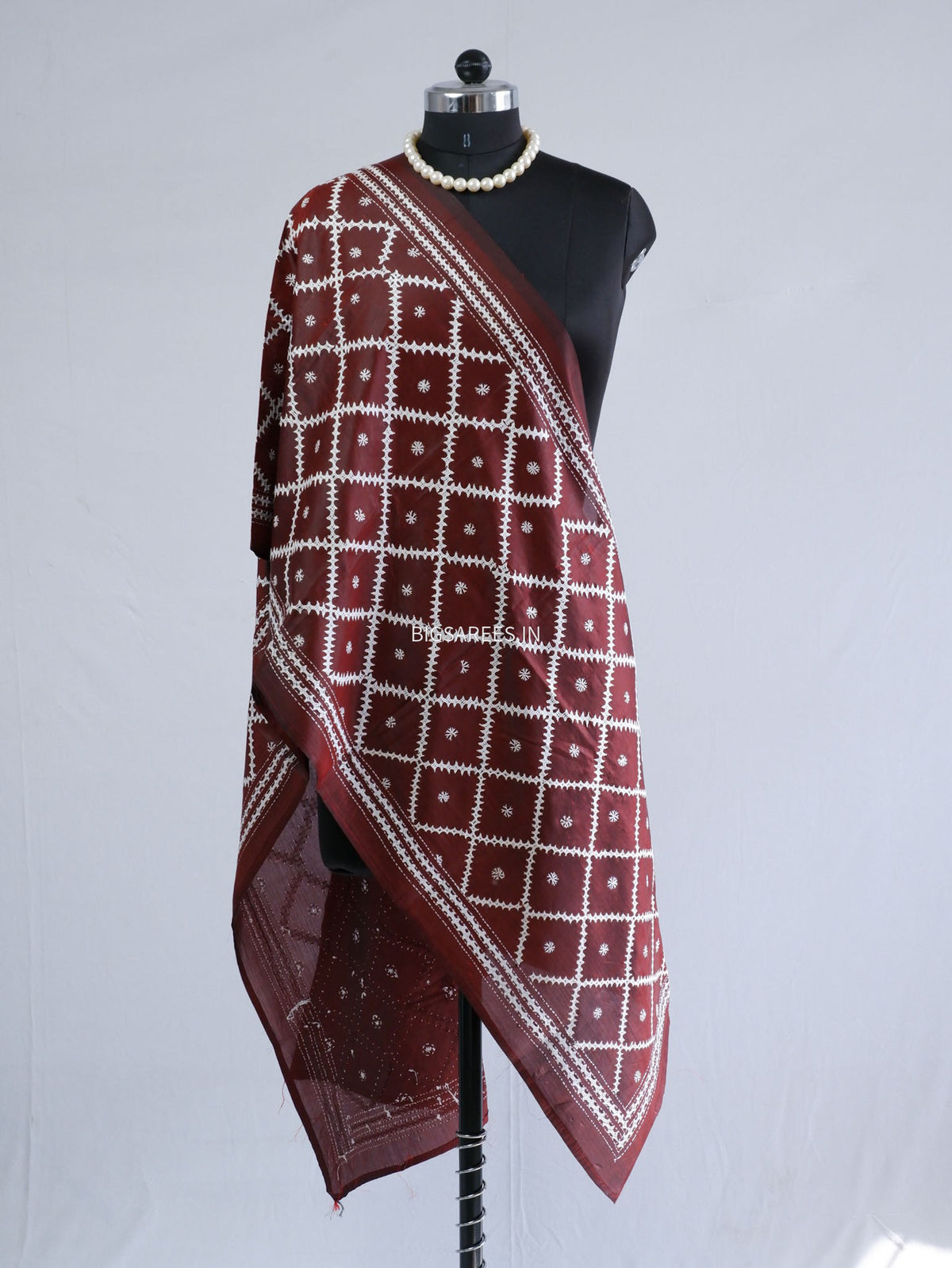 Kutch Work Art Silk Stole | Maroon