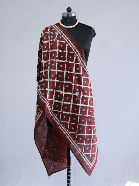 Kutch Work Art Silk Stole | Maroon