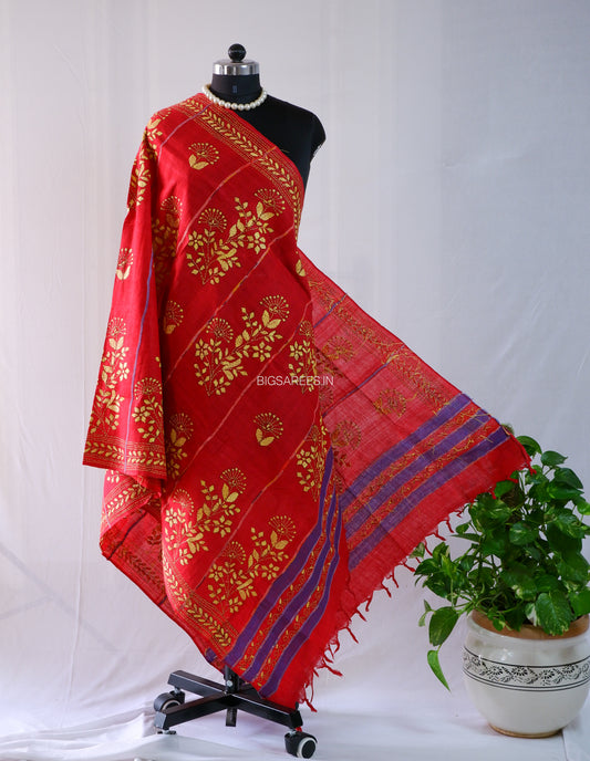 Hand-Embroidered Kantha - Stitch Dupatta | Pure Khesh Cotton | Blood Red