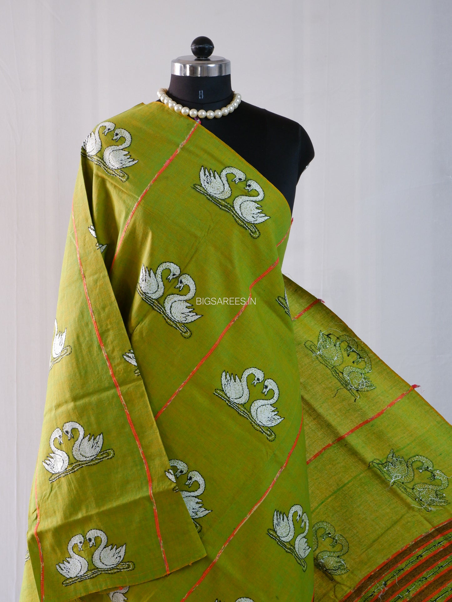 Hand-Embroidered Kantha - Stitch Dupatta | Pure Khesh Cotton | Green